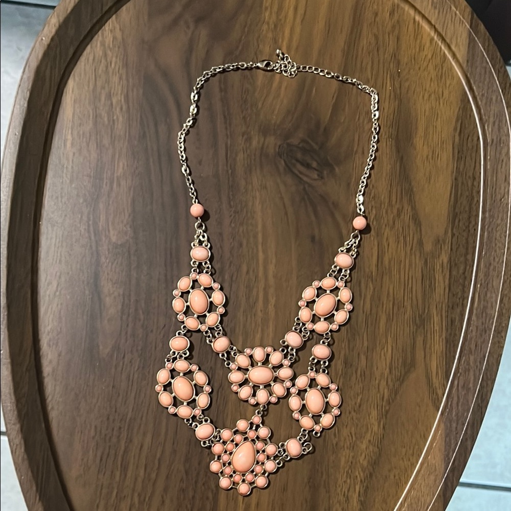 Statement Elegant cluster Peach enamel Necklace 22" adjustable